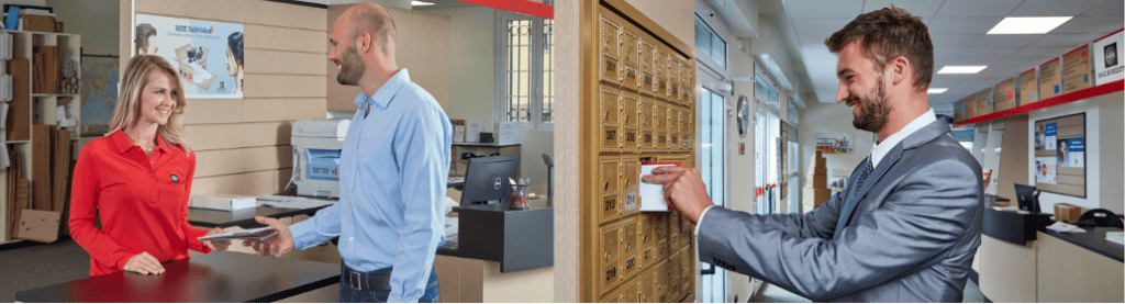 customer depositing letters in a Mail Boxes Etc. store