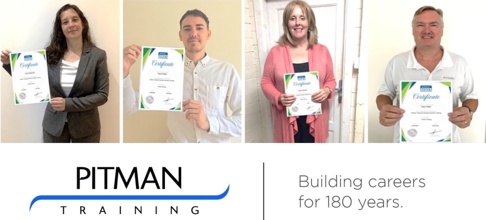 Pitman Training students with certificates and awards